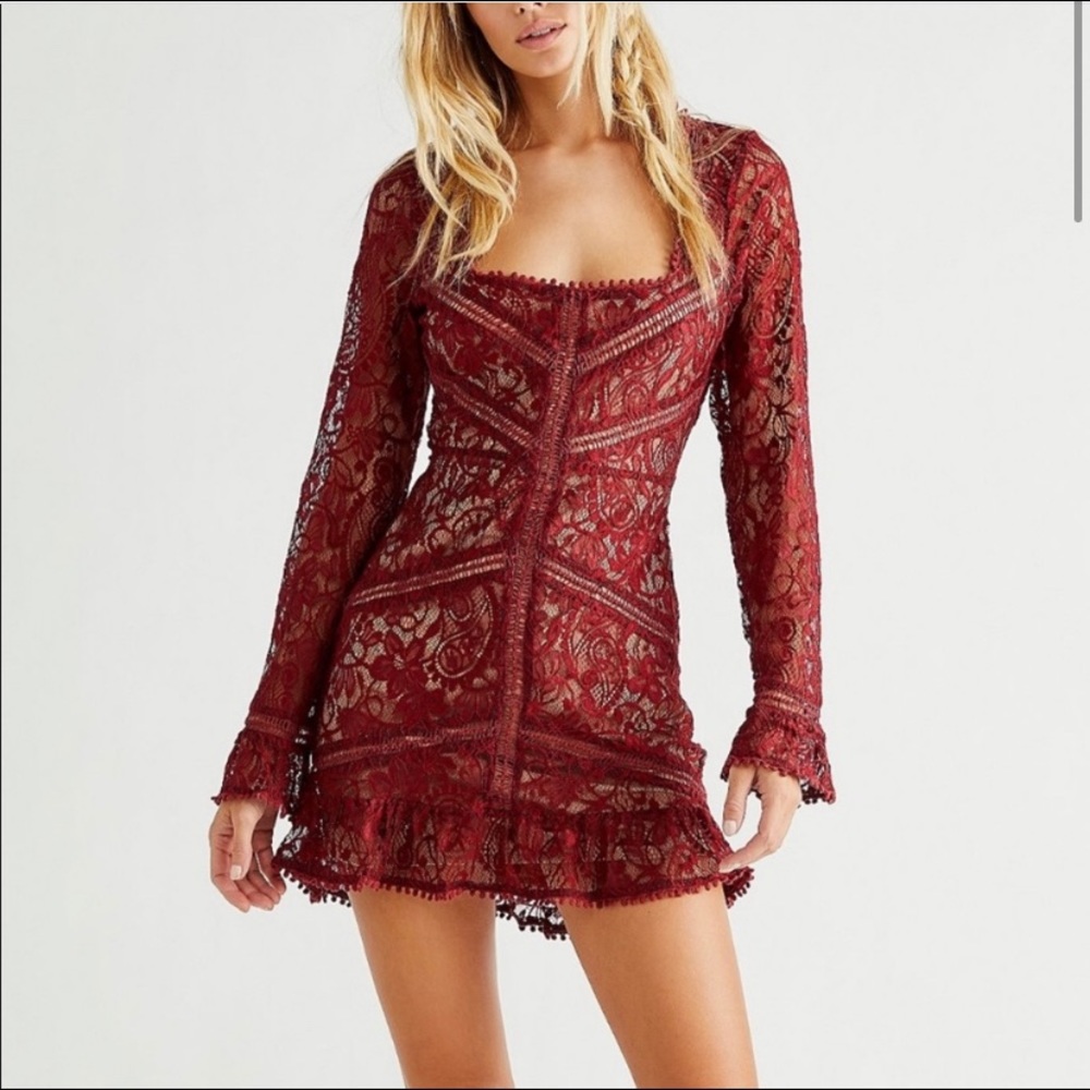 For Love and Lemons Red Emerie Red Lace dress